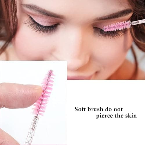 SWKJ 60 PCS Disposable Eyelash Brushes, Spoolies Eyebrow, Crystal-pink | Mascara Wands Applicator Lash Brushes Castor Oil Brush Cosmetic Makeup Tools thumbnail 5