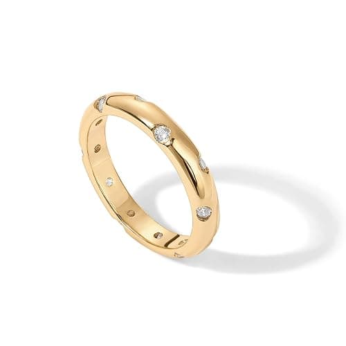 PAVOI 14K Gold Plated Cubic Zirconia Rings for Women | Classic Stackable Ring Band for Women - Image 1