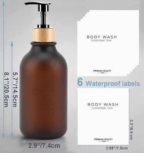 Frosted Heavy Duty Shampoo and Conditioner Bottles, Apothecary Dispenser Bamboo Pump, Refillable Shampoo Bottles for Shampoo Lotion Oil Shower Soap Hand Soap and Dish Soap (Matte Amber) thumbnail 3