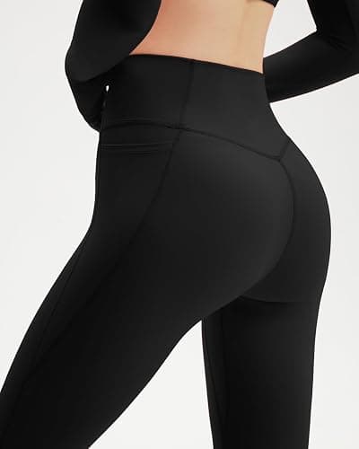 SUUKSESS Women 2 Piece Workout Sets Long Sleeve Twist Deep V Crop Padded Tops Yoga Leggings with Side Pockets thumbnail 5