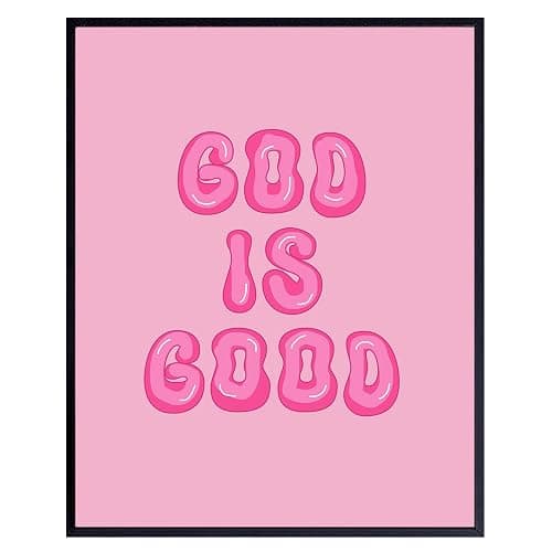 Pink Preppy Christian Wall Decor - God is Good Aesthetic Wall Decor for Women, Woman, Teen Girls - Vintage Retro Religious Gifts - Funky Chic Home Decor Trendy Stuff - 70s Cute Bedroom God Wall Decor - Image 1