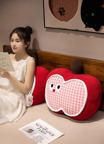 YISLEND Soft Apple Plush Pillow, Adorable Decorative Red Apple Shaped Throw Pillow 15.7 inch Fruit Cushion for Bedroom Sofa Chair Home Decor (Pink) thumbnail 4