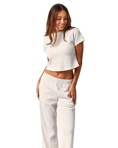Almere Waffle Knit Lounge Set for Women Baby Tee and Sweatpants - Image 1