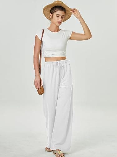 keriffe Summer Outfits Flowy Palazzo Pants for Women 2025 High Waisted Wide Leg Beach Casual Vacation Pants Trousers Pockets thumbnail 2