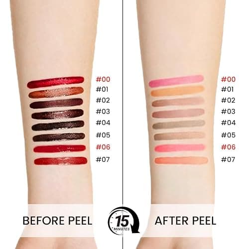 JUAAZIN 2Pcs Matte Lip Stain Peel Off Lip liner with Tweezer, Peel Off Lip Stain, Long Lasting Waterproof Lipstick Lip Gloss Tattoo, Transfer-proof for All Skin Types (0.24 fl oz-00#+06#) thumbnail 5