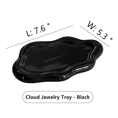 BIGPIPI Ceramic Jewelry Tray Dish for Ring Key Trinket, Cute Cloud Shape Decorative Jewelry Plate Holder for Women Gift (Black) thumbnail 3