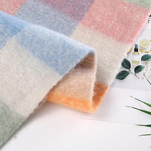 MININAI Chunky Winter Scarfs for Women Cold Weather Warm Knit Thick Plaid Scarf Long Large Oversized Checked Scarves thumbnail 6