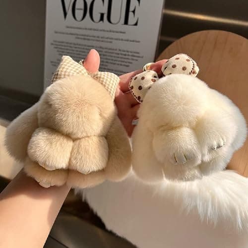Soft Fluffy Rabbit Keychain Cute Plush Bunny Key Rings Plush Bunny Key Rings Faux Fur Keyring Pompom Keychain Decoration thumbnail 3