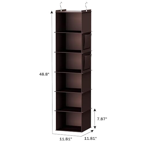 YOUDENOVA Hanging Closet Organizer, 6-Shelf Closet Hanging Storage Shelves, Brown thumbnail 3