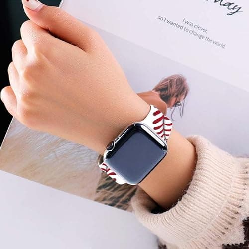 BACDOILQ Ball Game Watch Band Smartwatch Bands Compatible with Watch 38mm/40mm/42mm/44mm Soft Silicone Strap Replacement for Series 10/9/8/7/6/5/4/3/2/1/SE - Baseball 38/40mm - 38/40mm thumbnail 2