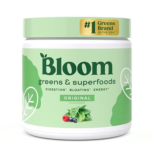 Bloom Nutrition Superfood Greens Powder, Digestive Enzymes with Probiotics and Prebiotics, Gut Health, Bloating Relief for Women, Chlorella, Green Juice Mix with Beet Root Powder, 30 SVG, Original