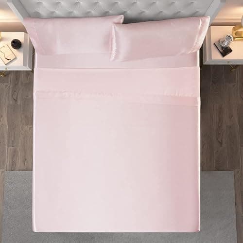 Juicy Couture Twin XL Size Satin Bed Sheet Set, Deep Pocket Silky Twin XL Sheet Set with 1 Fitted Sheet, 1 Flat Sheet, 1 Pillow Case, Wrinkle Resistant and Anti Pilling Bed Sheets - Pink thumbnail 7