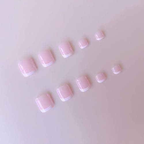 60Pcs White French Tip Press on Nails & Press on Toenails Set, Square Press on Nails Medium Fake Nails French False Toenails Full Cover Stick on Nails for Women Manicure Kit thumbnail 5