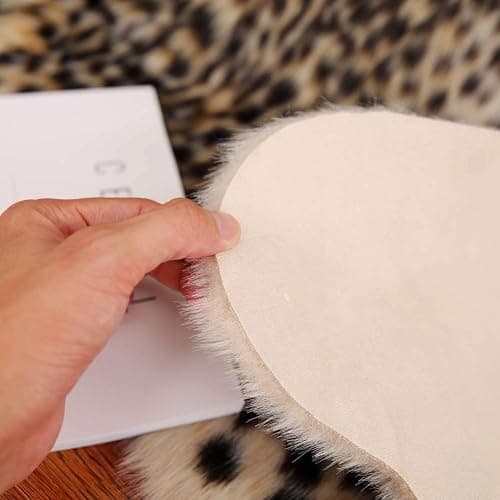 Leopard Print Rug Faux Fur Cheetah Rug Cowhide Animal Skin Mat Carpet for Office, Livingroom, Bedroom Non-Slip Home Decor 100 x 94 cm thumbnail 5