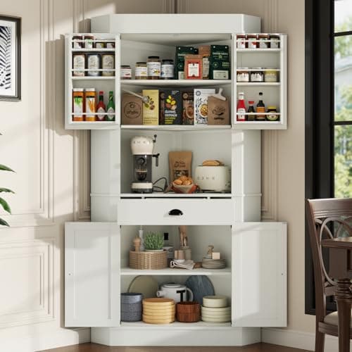 74" Corner Cabinet with Charging Station,Kitchen Pantry Cabinet with Drawer thumbnail 4