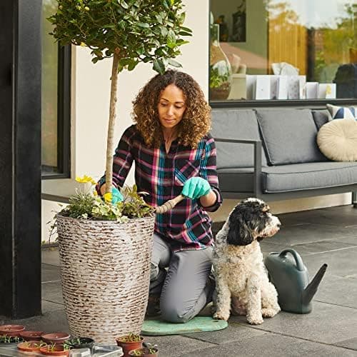 Worth 9 Gallon Tall Round Planters Set of 2-14" Dia x 21" H Stone Finish Flower Pots Indoor Decorative Container Garden Patio Unbreakable Beige thumbnail 6