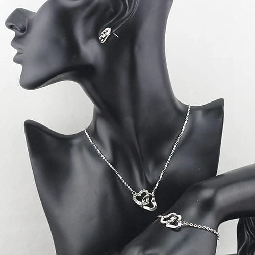 FDEETY Schmuckset Silber 925 Damen Glanz Kristall Herzform Kette Halskette Ohrringe Armband Schmuck Sets Geschenke für Frauen thumbnail 4