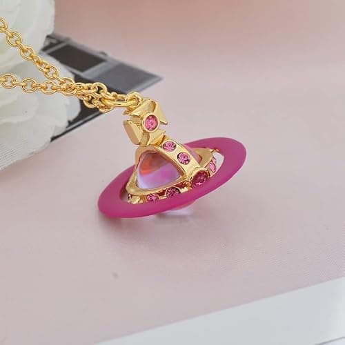 ZHAOZHAO Colorful Saturn Necklace for Women - Gold Light Purple Saturn Pendant - Punk Style thumbnail 3