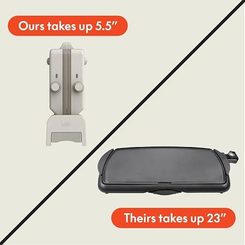 Bella 10"x 20" Ceramic Fold-n-Store Dual Temp Griddle, Fits-anywhere Kitchenware, EverGood Ceramic Nonstick Coating, 2 Temperature Zones up to 400°F​, Dishwasher Safe Drip Tray, 1500 Watt, Oatmilk thumbnail 7