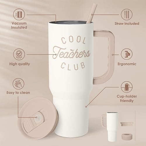 Teacher Appreciation Gift for Women – Stainless Steel Insulated Tumbler with Handle - Teachers Travel Coffee Mug Cup for Women Back to School Birthday Christmas, 40oz thumbnail 3
