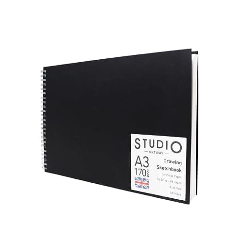 Artway Studio A3 Spiral Bound Sketchbook - Landscape - 48 Pages (96 Sides) of 170gsm Cartridge Paper - Black Hardcover Drawing Pad for Sketching, Drawing & Illustration thumbnail 2