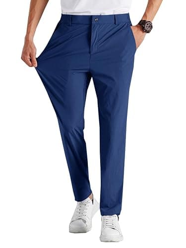 Runcati Mens Stretch Golf Pants Casual Slim Fit Dress Pants Elastic Waist Tapered Work Cropped Trousers - Image 1