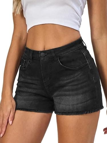 VIPONES Women Mid Rise Jeans Shorts Frayed Raw Hem Summer Stretchy Casual Denim Shorts - Image 1