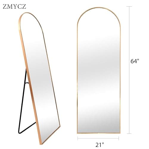 Floor Mirror, 64"x21" Gold Full Length Mirror, Arched Mirror Full Length, Freestanding Mirrors, Arch Floor Length Mirrors with Thin Aluminum Frame Hanging or Leaning, Wall Mounted Mirror for Bedroom thumbnail 2