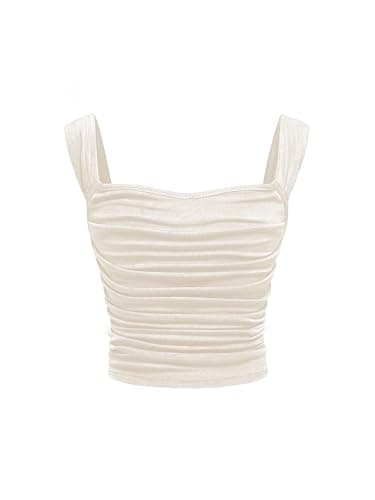 OYOANGLE Girl's Sleeveless Square Neck Wide Straps Ruched Tank Top Solid Slim Fit Crop Tops - Image 1