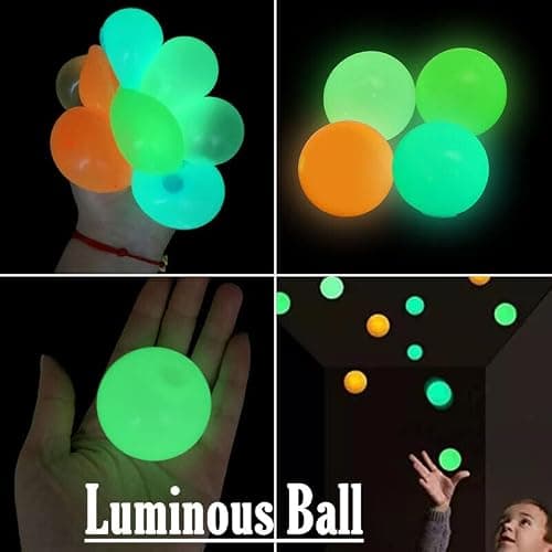 6pcs Dream Glow in The Dark Sticky Balls Returning Bounce Back Stick to Ceiling Wall Pressure Stress Relieving Toys Fun Fidget for Teenagers Adults Safe Tear- Decompression thumbnail 4