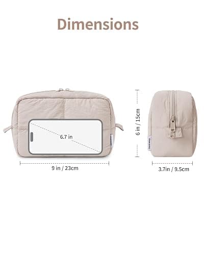 Narwey Puffy Makeup Bag for Travel Women Girl, Quilted Makeup Bag Cosmetic Bag, Cute Puffer Make Up Organizer Bags, Travel Toiletry Bag Toiletries (Khaki) thumbnail 5