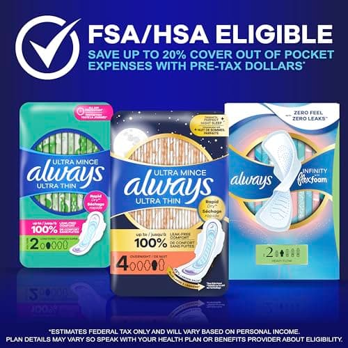 Always Ultra Thin Feminine Pads with Wings for Women, Size 4, Overnight Absorbency, Unscented, Up to 100% Leak-Free Comfort, 96 Count thumbnail 8