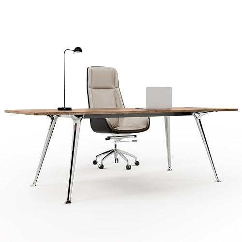 60-Inch Executive Desk, Modern Desk for Home Office, Wooden Study Writing Work Table with Power Outlets and USB-C Port, Large Legroom, Sturdy Metal Frame, Mid-Century Modern Simple, Light Brown thumbnail 8