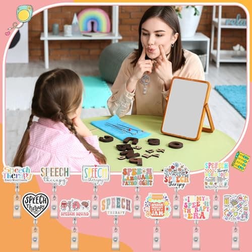 Geyoga 12 Pcs SLP Badge Reels Bulk Speech Therapist Gift Speech Therapy Badge Reels Cute Healthcare Retractable ID Badges Holder for Speech-Language Pathologist Assistant Gifts SLP Must Haves thumbnail 7