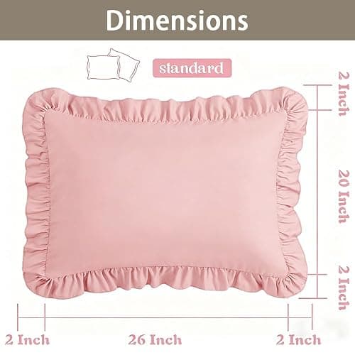 Sewdudely Ruffle Pillow Case Standard Size Set of 2, Pink, 20"x26" | Microfiber,Envelope Closure, Ruffle Design, Cute Soft Breathable, Non Shrinking thumbnail 2