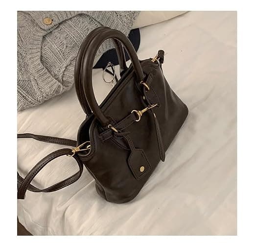 Base'ic Women’s Vintage Style Vegan Leather Crossbody Bag – Multi-Compartment Tote with Adjustable Strap & Belt Detail thumbnail 7