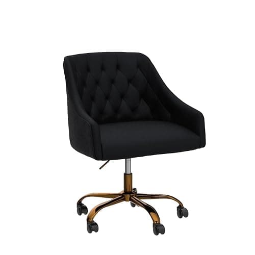 MOJAY Velvet Office Swivel Chair, Vanity Chair, Fabric Desk Chair, Pretty Fancy Chair, Gold Office Chair for Girls, 360°Swivel Height Adjustable Reception Chair (Black) thumbnail 4