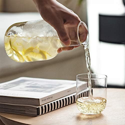 Sizikato 25 Oz Vertical Stripes Clear Glass Bedside Night Water Carafe with Tumbler Glass. thumbnail 6