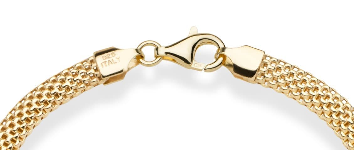 💙 Miabella 18K Gold Plated 925 Sterling Silver Italian 5mm Mesh Link Chain Bracelet for Women, Made in Italy thumbnail 3