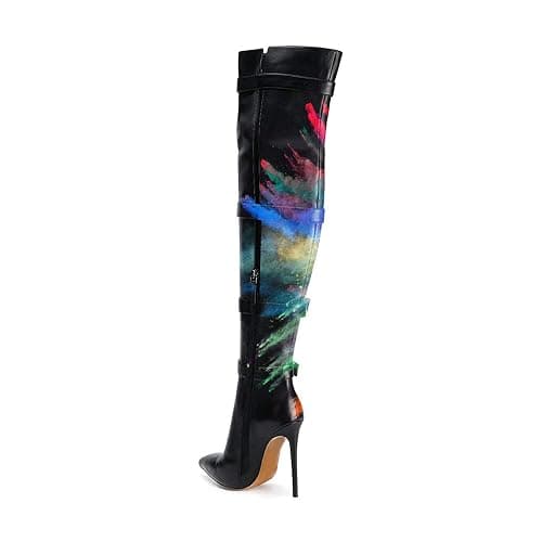 XYD Women Stiletto Heel Over The Knee Boots with Zip Pointed Toe Buckled Strappy Thigh High Sexy Night Club Shoes thumbnail 3