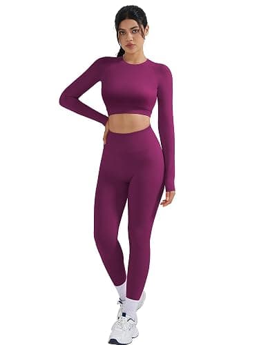 SUUKSESS Women 2 Piece Open Back Seamless Workout Sets Scrunch Booty Gym Leggings Built in Bra Crop Yoga Top thumbnail 2