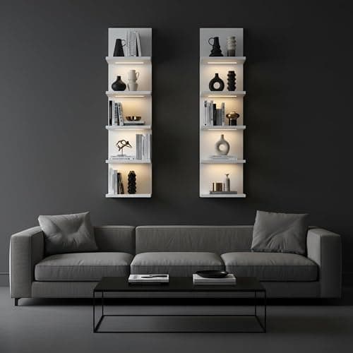 AskTag 5 Tier Wall Shelf Unit, White | White shelves ,Lack Shelf, Wall Shelves for Bedroom，office ,Bathroom, Vanity Shelves With LED Light thumbnail 5