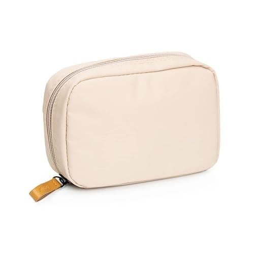 Hekyip Rectangular Beauty Bag, Small Travel Makeup Bag for Purse, Portable Waterproof Cosmetic Pouch for Ladies Women (Rectangular - Beige) - Image 1