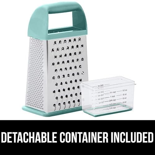 GORILLA GRIP 4-Sided 100% BPA-Free Cheese Grater With Container, Stainless Steel XL Box Graters, Parmesan Shredder, Grate Cheeses, Shred Veggies, Slip Resistant Handle, Dishwasher Safe Zester, Mint thumbnail 7