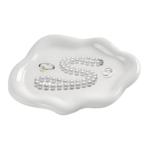 Ceramic Jewellery Dish Trinket Dish Jewelry Tray Cloud Shape Tray Perfume Tray Rings/Earrings/Bracelets/Watch/Keys Tray for Valentine's Day//Mother's Day/Birthday Gift (White) thumbnail 9
