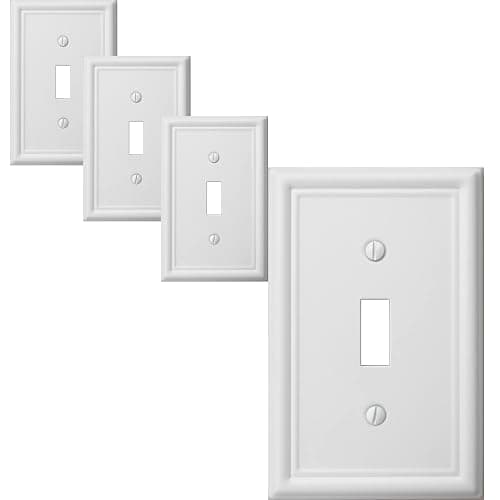 OKAWYC Single Toggle Light Switch Cover Luca Metal Wall Plate, 4-Pack White 1 Gang, Light Switch Cover Decorative Wallplate, Durable - Image 1