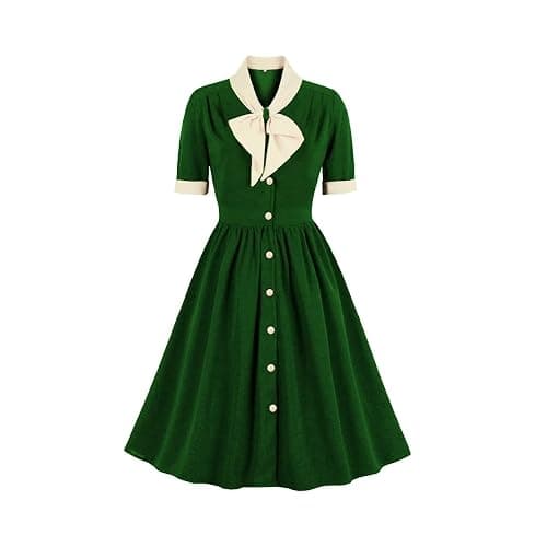 1950s Dresses for Women Vintage Rockabilly Retro Short Sleeve Tie Midi Dress Cocktail Party Evening Prom Gown - Image 1
