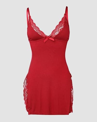 CHICME wine red sexy lace sleep dress thumbnail 4