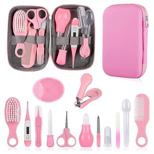 Baby Grooming Kit, Infant Safety Care Set with Hair Brush Comb Nail Clipper Nasal Aspirator,Baby Essentials Kit for Newborn Girls Boys (Pink Baby Grooming kit) - Pink Baby Grooming Kit