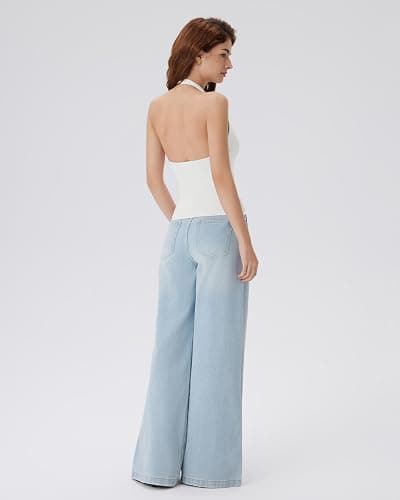 SUUKSESS Women Deep V Built in Bra Cowl Halter Tops Going Out Open Back Tank Tops thumbnail 5